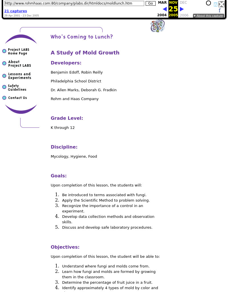 Who's Coming to Lunch:  A Study of Mold Growth Lesson Plan