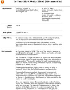 Is Your Blue Really Blue? [Metamerism] Lesson Plan