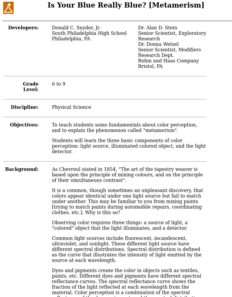 Is Your Blue Really Blue? [Metamerism] Lesson Plan