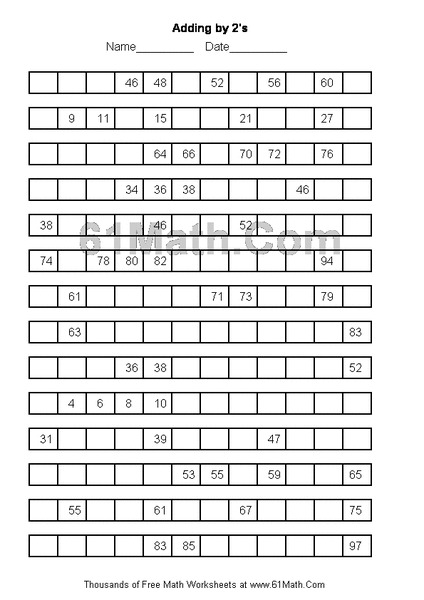 Adding by 2's Worksheet