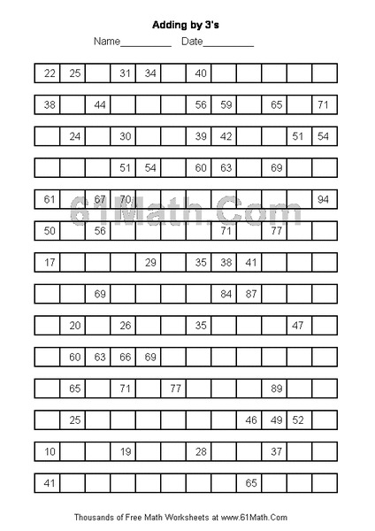 Adding by 3's Worksheet