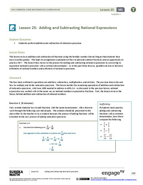 Adding and Subtracting Rational Expressions Lesson Plan