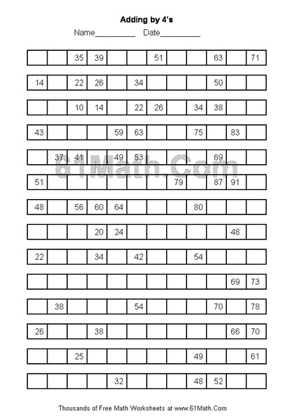 Adding by 4's Worksheet
