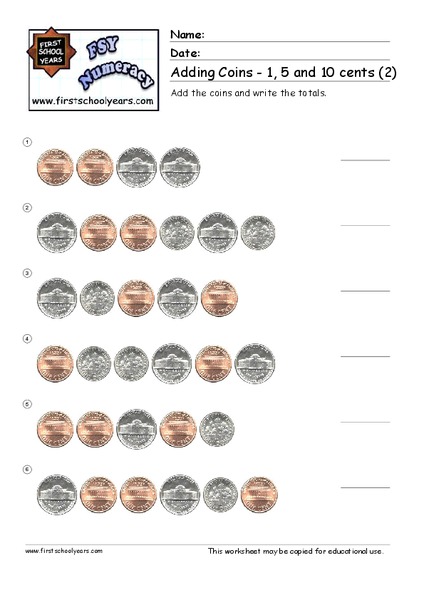 Adding Coins Worksheet
