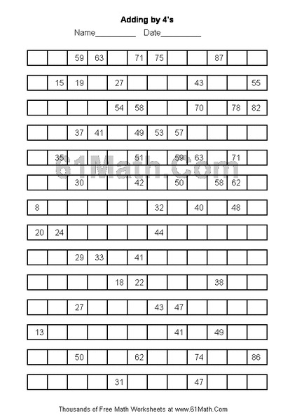Adding By 4's Worksheet