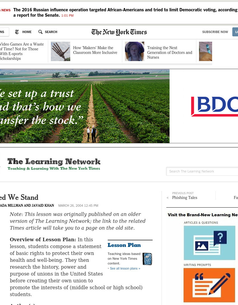 Unionized We Stand Lesson Plan