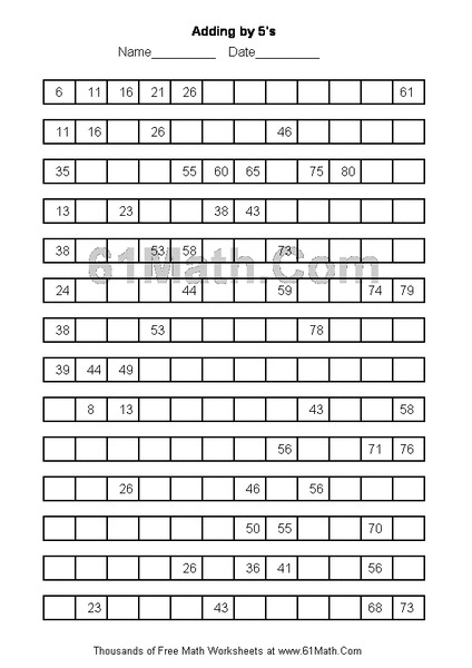 Adding by 5's Worksheet