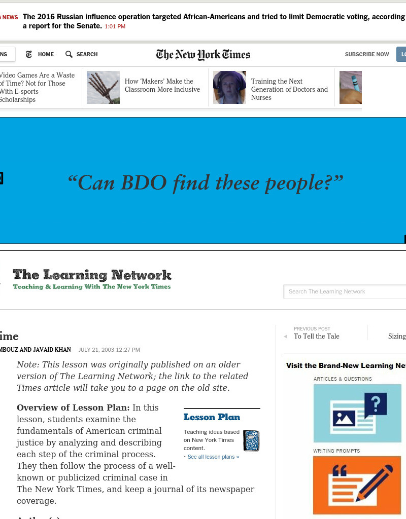 Crime Time Lesson Plan