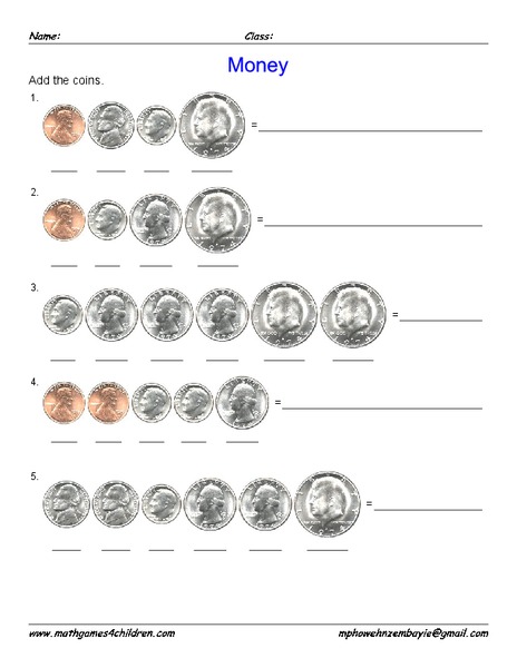 Adding Coins Worksheet