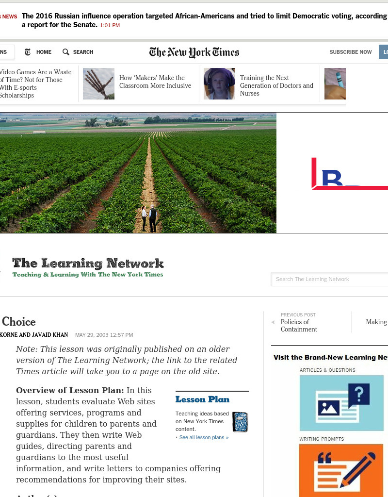 Parent's Choice Lesson Plan