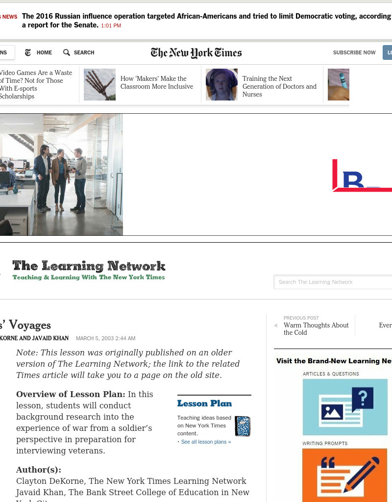 Veterans' Voyages Lesson Plan