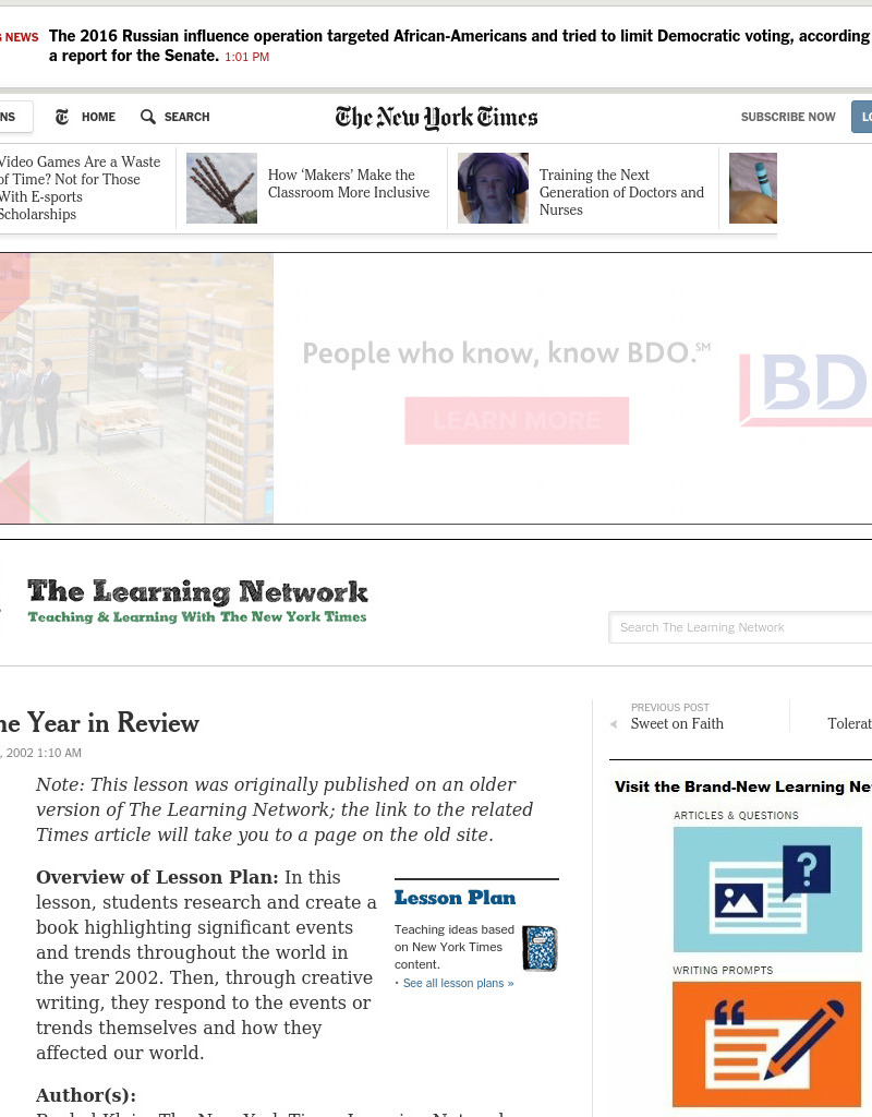 2002: The Year In Review Lesson Plan