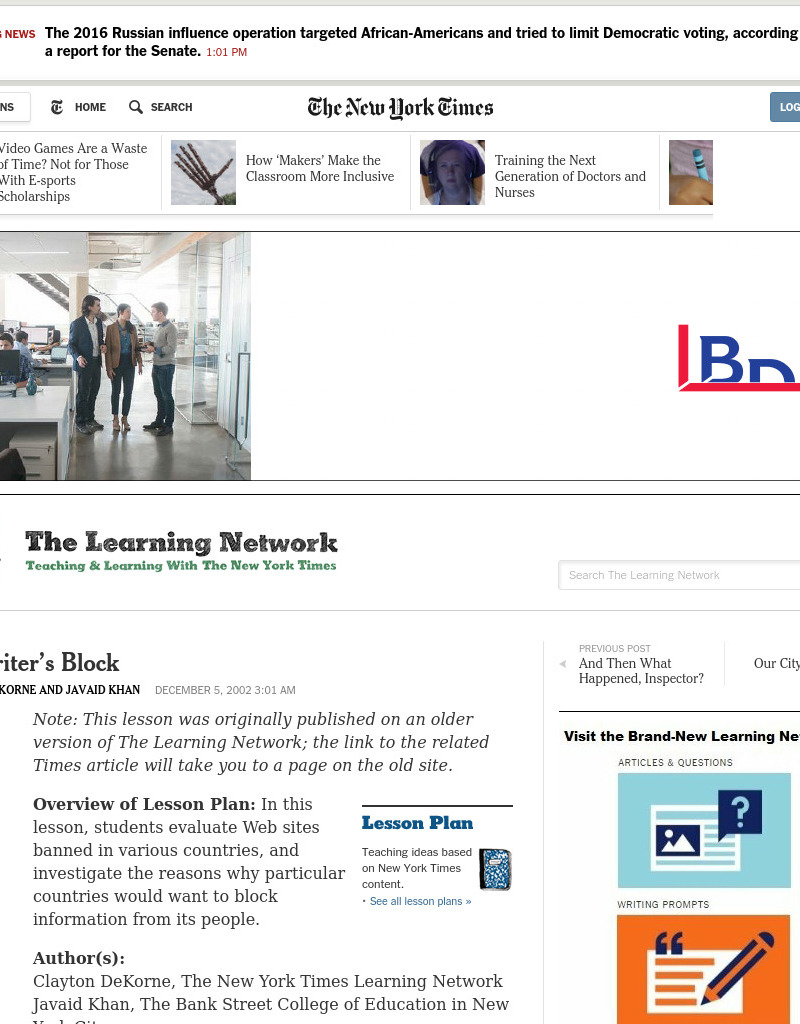 Web Writer's Block Lesson Plan