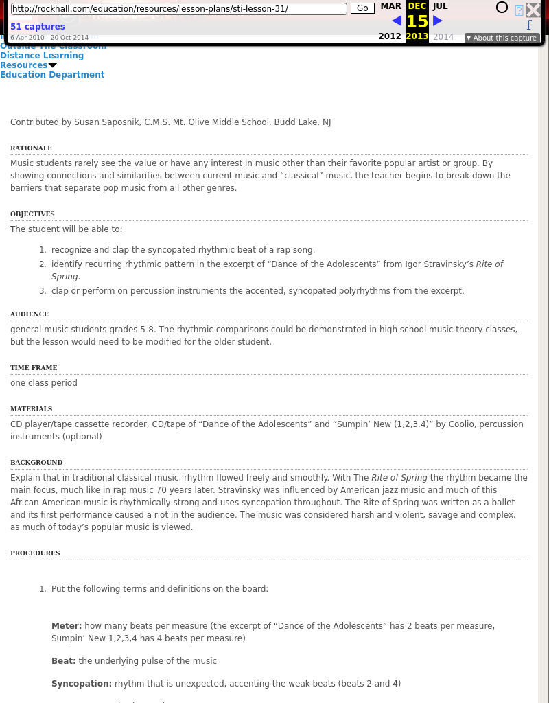 Syncopation and Rhythm in Igor Stravinsky's Rite of Spring and Rap Music Lesson Plan