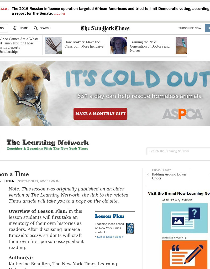 Once Upon a Time: Writing Stories about Reading Lesson Plan