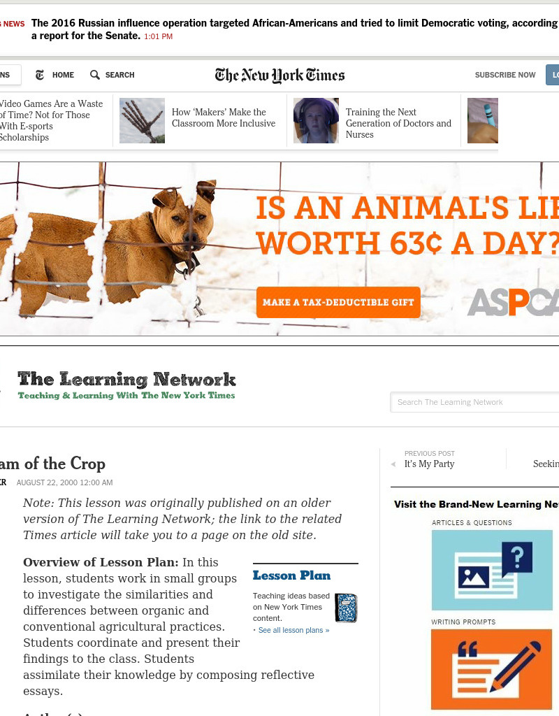 The Cream of the Crop Lesson Plan