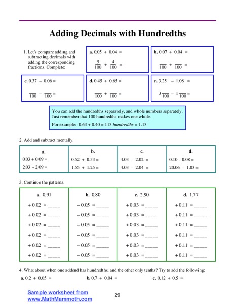 Adding Decimals with Hundredths Lesson Plan