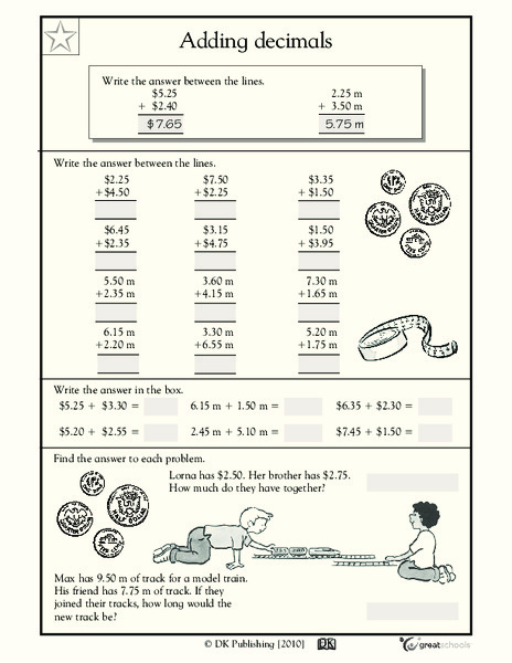 Adding Decimals Worksheet