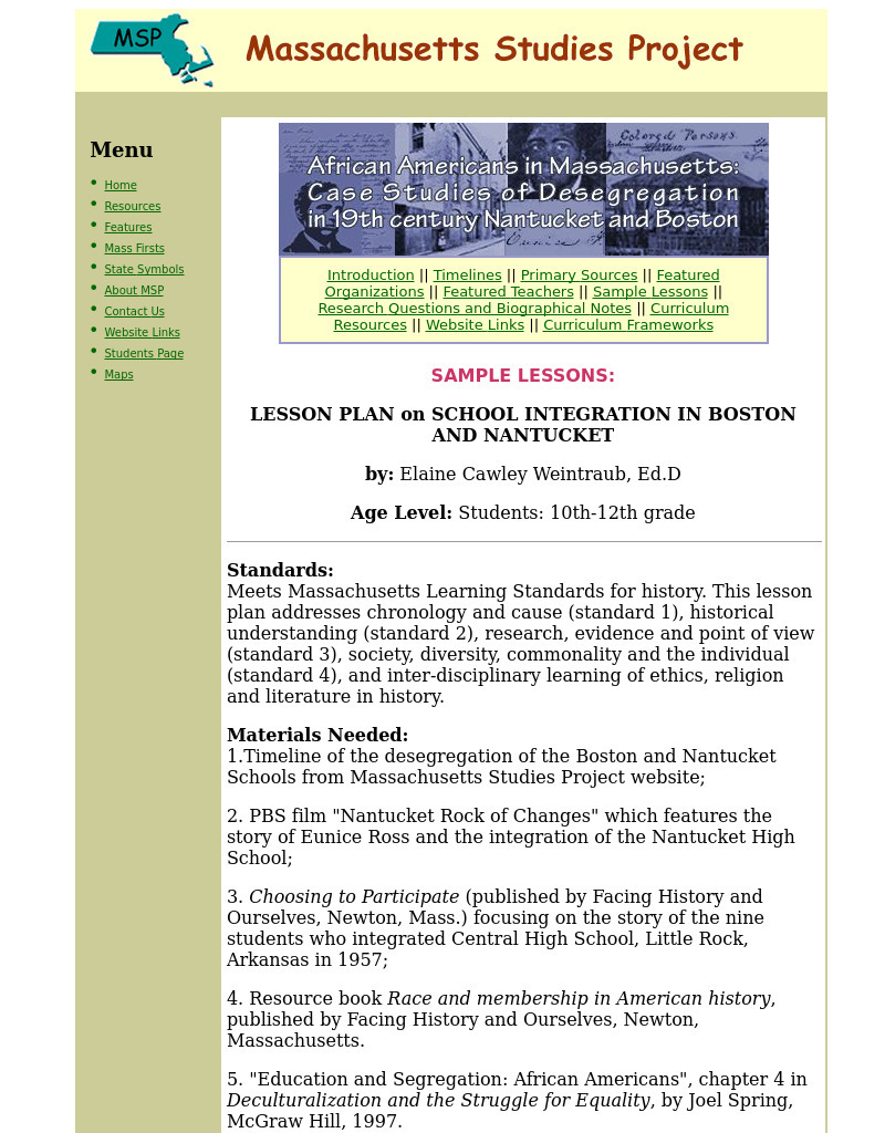 Lesson Plan on School Integration in Boston And Nantucket Lesson Plan