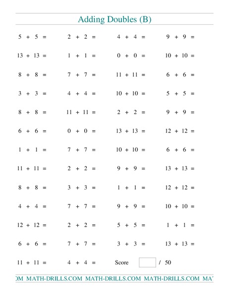 Adding Doubles (B) Lesson Plan