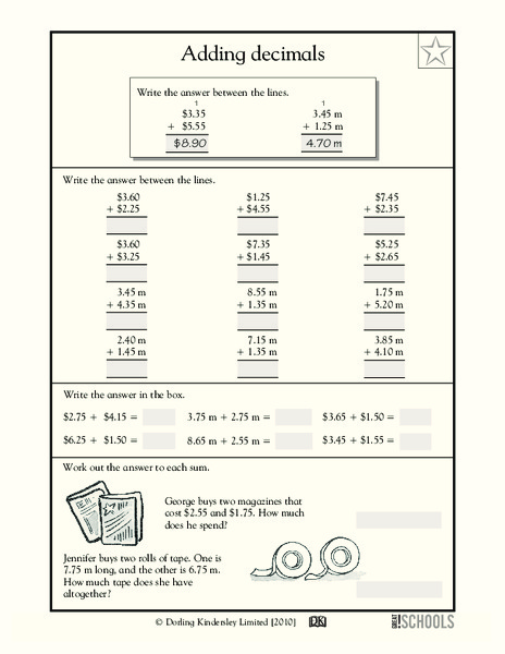 Adding Decimals Worksheet