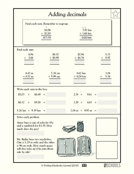 Adding Decimals Worksheet