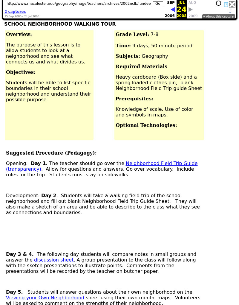 School Neighborhood Walking Tour Lesson Plan