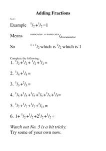 Adding Fractions Worksheet