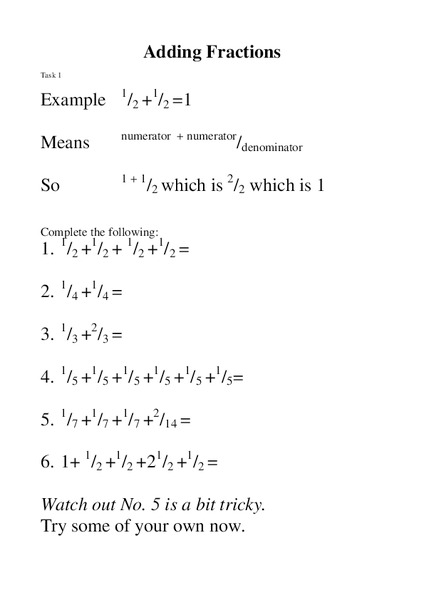 Adding Fractions Worksheet