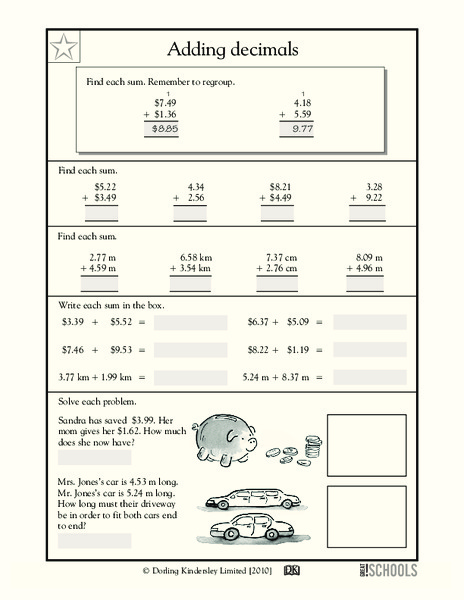 Adding Decimals Worksheet