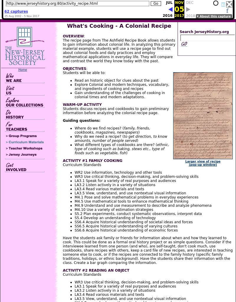 What's Cooking - A Colonial Recipe Lesson Plan