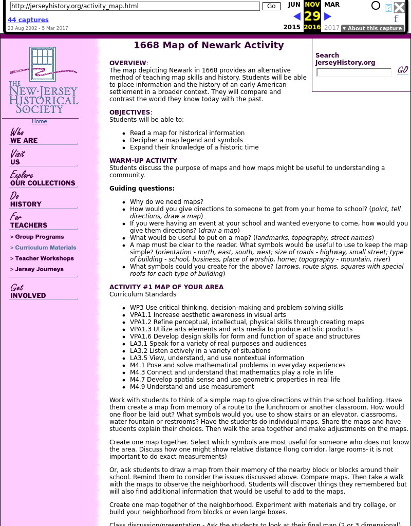 1668 Map of Newark Activity Lesson Plan