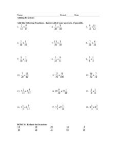 Adding Fractions Worksheet