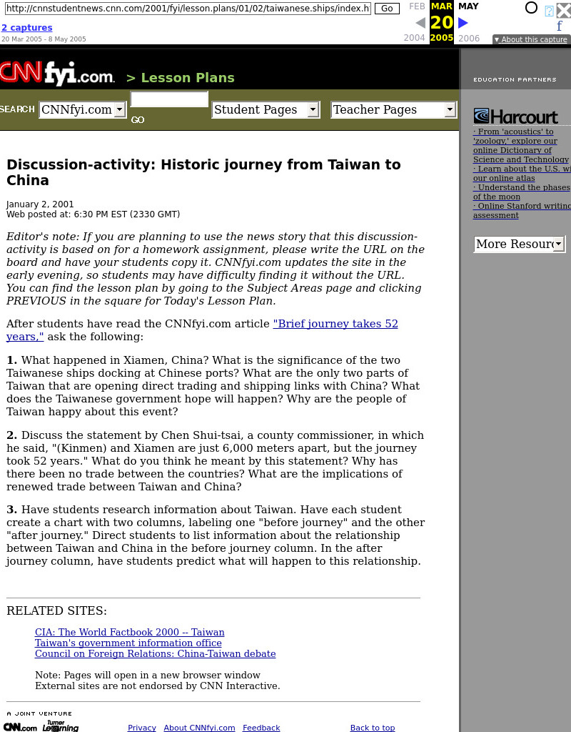 Historic Journey From Taiwan To China Lesson Plan