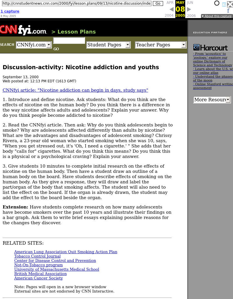 Nicotine addiction and youths Lesson Plan