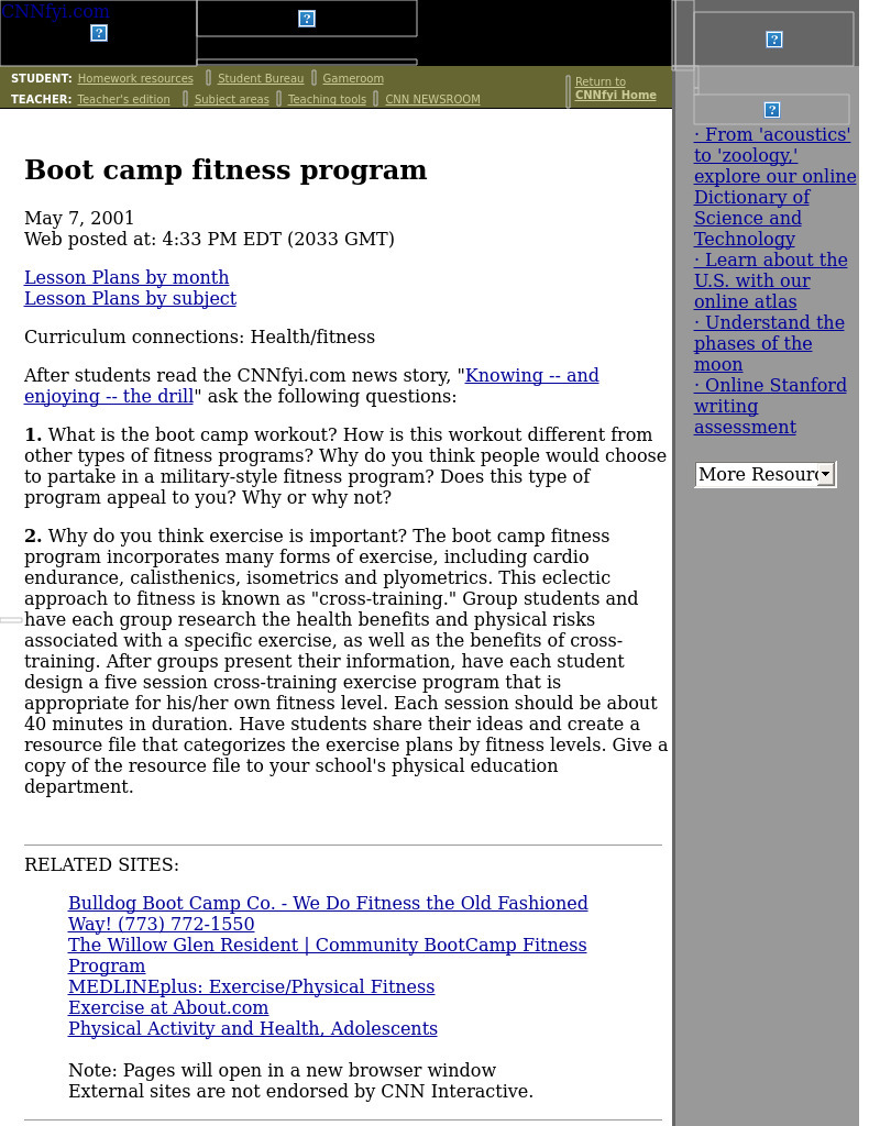 Boot Camp Fitness Program Lesson Plan