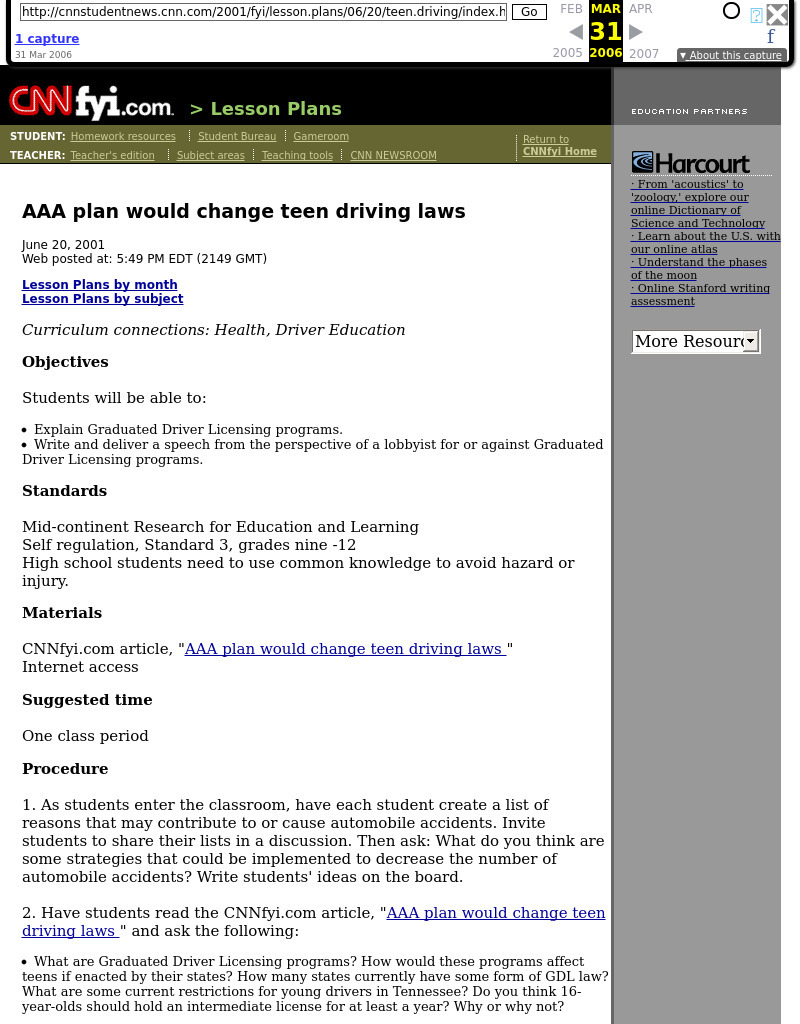 AAA Plan Would Change Teen Driving Laws Lesson Plan