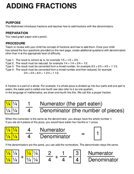 Adding Fractions Worksheet