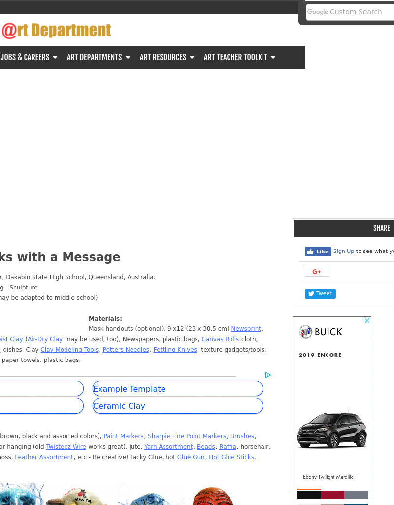 Ceramics - Mask making - Sculpture Lesson Plan