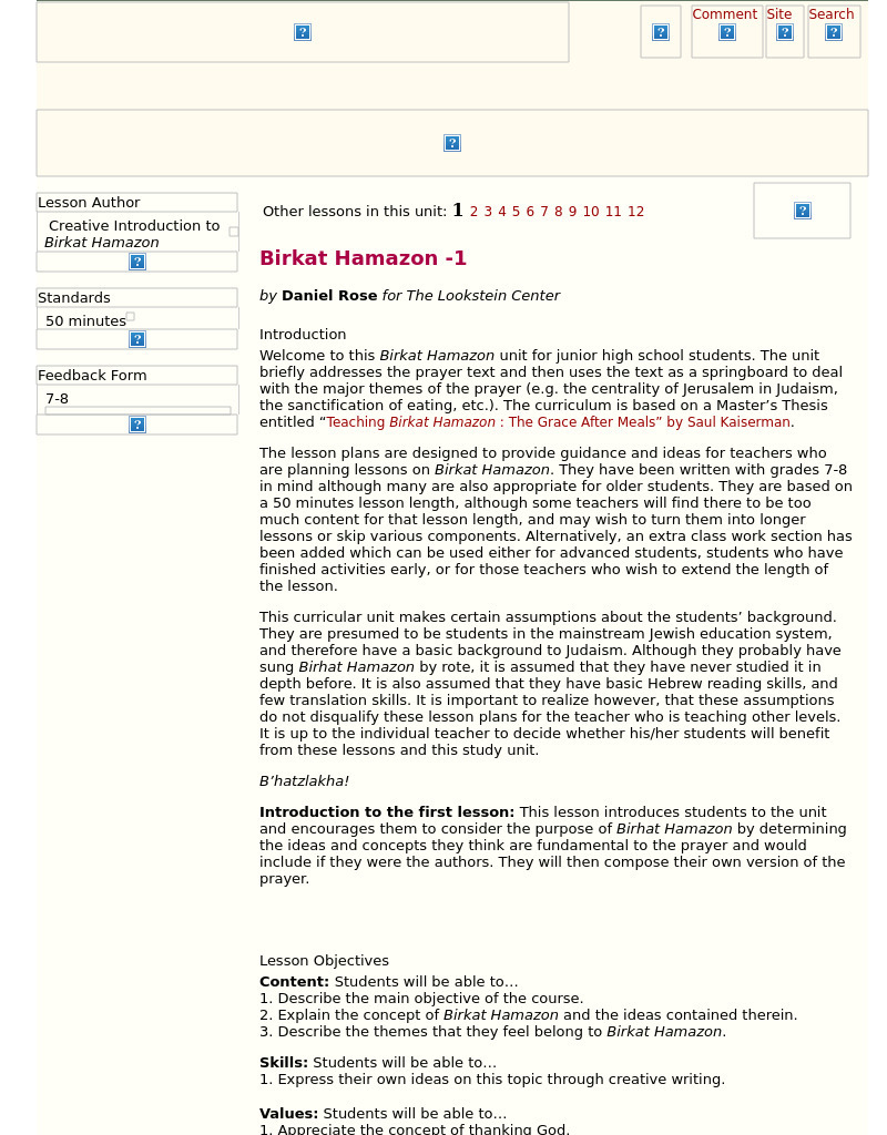 Birkat Hamazon -1 Lesson Plan