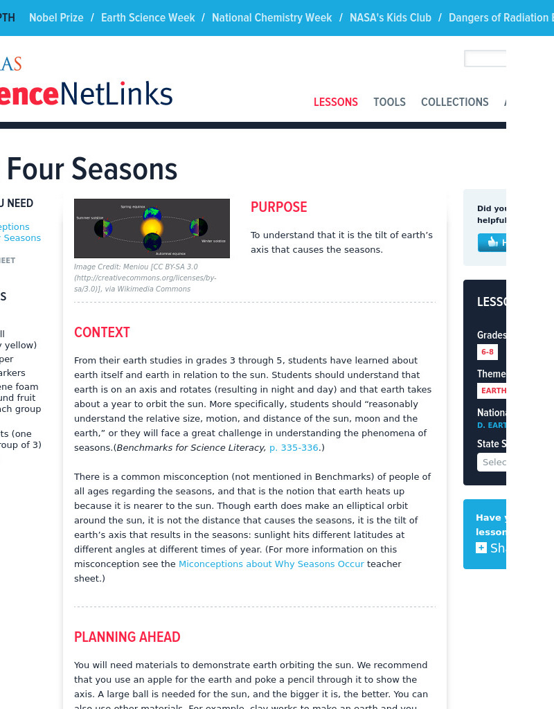 The Four Seasons - Earth's Axis Lesson Plan