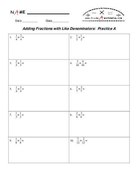 Adding Fractions with Like Denominators Lesson Plan