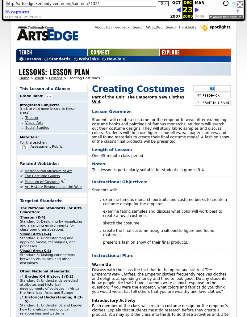 ARTSEDGE: Creating Costumes Lesson Plan