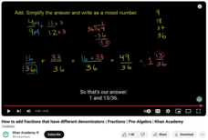 How to Add Fractions that have Different Denominators, Fractions, Pre-Algebra Instructional Video