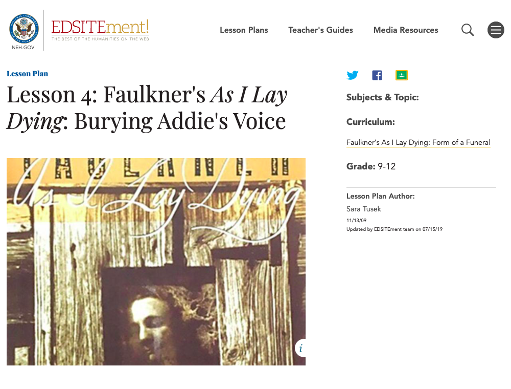 Faulkner's As I Lay Dying: Burying Addie's Voice Lesson Plan