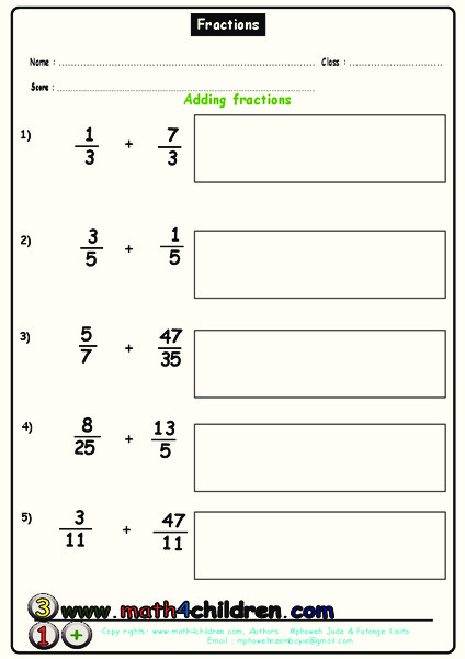 Adding Fractions Worksheet