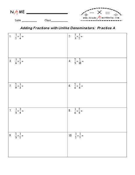 Adding Fractions with Unlike Denominators Lesson Plan