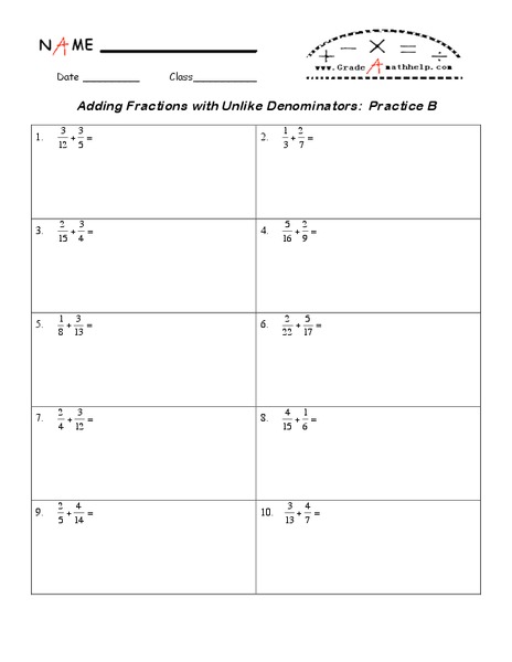 Adding Fractions with Unlike Denominators Lesson Plan
