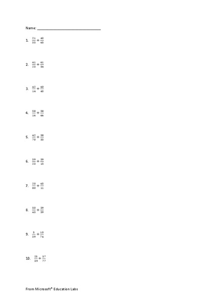 Adding Fractions With Unlike Denominators Worksheet