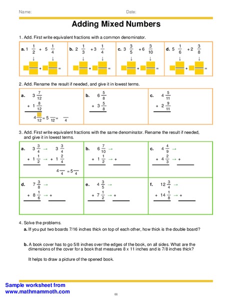 Adding Mixed Numbers Worksheet